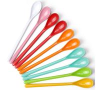 Mispudin 10 Pcs Lovely Long Handled Spoons, 18.5cm Coloured Plastic Spoons Reusable, Long Teaspoons, Dessert & Coffee Spoon for Latte Glasses, Ice Cream, Sundae (Dishwasher Safe)