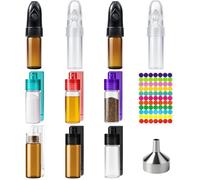 Mispudin 10 Pcs Tiny Spice Powder Storage, Portable & Durable Spice Powder Tool with Spoon, Small Glass Snuff Bottles with Funnel, Sticker for Camping, Travel, Outdoor Activities