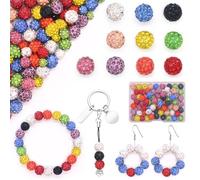 Mispudin 100Pcs 10mm Rhinestone Clay Beads - 10 Color Round Shamballa Beads, Glitter Sparkly for Crafting, Bracelet Making & DIY Jewelry