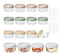 Mispudin 16Pcs Small Plastic Containers with Lids, 10oz/300ml Small Round Food Containers with Lids, Stackable Screw Top Snack Pots, Reusable Deli Container Food Storage Jars, Microwave/Freezer Safe