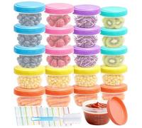 Mispudin 20 Pcs Small Food Containers with Lids, 120ml Leakproof Reusable Salad Dressing Pots Screw Top with Stickers, Brushes, Plastic Snack Pots for Sauce, Yogurt, Fruit, Microwave Safe (6 Colors)