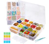 Mispudin 2Pcs Travel Snack Box with Compartments, Snack Tray for Plane with 20 Removable Grids & Tweezer, Multi Plastic Organiser for Snackle, Sweet, Craft, Kids Travel (20.5×16.5cm)
