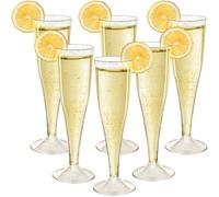 Mispudin 30 Pcs Plastic Prosecco Glasses, 130ml Champagne Flutes Plastic Reusable with Gold Glitter, Elegant Clear Wine Glasses for Wedding, Garden Party, Birthday, Christmas, Picnic