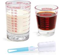 Mispudin 30ml+90ml Shot Glasses Measuring Cup, 2 Pack Espresso Shot Glass with Measurements, Brush, Small Liquid Measuring Glass for Cocktail, Vodka, Whiskey, Tequila, Liquor, Coffee (Red)