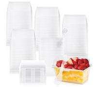 Mispudin 50Pcs Rectangle Dessert Cups with Lids & Spoons, 160ml Mini Rectangle Dessert Pots, Clear Reusable Individual Cheesecake Pots for Parfait Appetizer Pudding Mousse Party