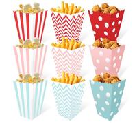 Mispudin 54 Pcs Mini Popcorn Boxes, 3 Colours Cardboard Popcorn Boxes Small, Pop Corn Bags Retro Stripes, Waves, Polka Dots for Party, Birthday, Film Night, Carnivals (Red, Pink, Blue)