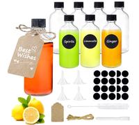 Mispudin 8-Pack 100ml Glass Bottles with Lids, Small Glass Ginger Shot Bottles, Empty Juice Shot Bottle with Lids, Funnel, Labels, Pen, Brush, Hang Tag, Mini Bottle for Liquor Travel Wedding Favours