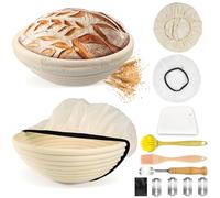 Mispudin Banneton Proofing Basket Set - 23cm Rattan Bread Proofing Basket Round - Sourdough Starter Kit with Bread Lame, Proving Cover, Dough Scraper, Cloth Liner, Brush for Home & Professional Bakers