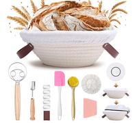 Mispudin Banneton Proofing Basket Set - 9-Inch Cotton Rope Bread Proofing Basket Round with Handle - Sourdough Starter Kit with Proving Cover, Dough Whisk, Bread Lame, Spatulas and More for Bakers