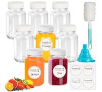 Mispudin Glass Shot Bottles with Lids 100ml/3.5oz, 8Pcs Ginger Shot Bottles Glass Small with Wide Mouth, Travel Bottle for Juice, Ginger, Reusable Wellness Bottle with Funnel, Brush, Label