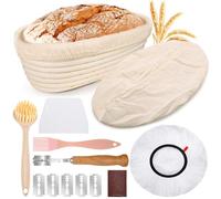 Mispudin Oval Banneton Proofing Basket 28cm/11" for 700g Dough, Natural Rattan Sourdough Proving Basket Set with Linen, Cover, Bread Lame, Scraper, Brush, Complete Bread Making Accessories for Starter