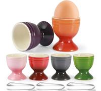 Mispudin Set of 6 Ceramic Egg Cups, Colourful Egg Cups Porcelain and 6 Spoons for Hard Soft Boiled, Ø 5cm x 6cm, Boiled Eggs Holder for Breakfast, Brunch, Dishwasher Safe