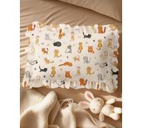 Miss Adola 1 Pack 13x18 Toddler Pillowcase - Soft Cotton Muslin Pillowcase with Ruffles, Envelope Closure No Zipper Design, Cute Cartoon Pillow Case for Baby Toddler Girls Boys, Cat