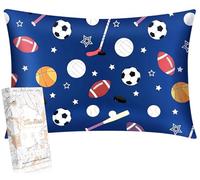 Miss Adola 1 Pack Kids Pillowcase - 30"x20" Queen Mulberry Silk Pillowcase for Hair and Skin 19 Momme Silk Pillow Case Cute Cartoon Kawaii Fun Pillowcase for Teens Boys Girls, Blue Ballgame