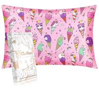 Miss Adola 1 Pack Kids Pillowcase - Queen Size 30 x 20 Inches 19 Momme Mulberry Silk Zipper Pillow Case for Hair and Skin Cute Cartoon Kawaii Cream Unicorn Silk Pillowcase for Teens Girls Boys