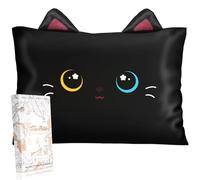 Miss Adola 1 Pack Toddler Pillowcases 13"x18" for Kids - Cute Cartoon Soft Breathable Silk Pillow Cases for Hair and Skin with Hidden Zipper for Girls Fun Kawaii Design for Bedding, Black Cat