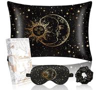 Miss Adola 1Pack Mulberry Silk Pillow Case for Hair and Skin Standard 26"x20" Silk Pillowcase with Eye Mask & Scrunchie Soft Silk Pillowcase Sleeping for Women, Wife, Female - Black Sun Moon