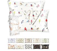 Miss Adola 2 Pack Mulberry Silk Pillowcase - Queen Size 20x30 Inch Pillow Case with Hidden Zipper for Women Lady Smooth Soft Breathable Cute Design Pillowcase for Hair and Skin, Watercolor Bird
