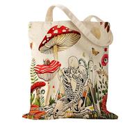 Miss Adola Aesthetic Canvas Tote Bag for Women - Reusable Tote Shoulder Bag Casual Bag for Vacation, Shopping, Work, Gym, Mushroom Skeleton, One Size, Mushroom Skeleton