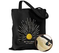 Miss Adola Aesthetic Canvas Tote Bag with Inner Pocket for Women, Cloth Cotton Totes Bag with Pattern for Shopping, Gym, Be the Light, One Size