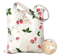 Miss Adola Aesthetic Cotton Tote Bag for Women - Reusable Shoulder Bag with Buckle Fabric Bag for Gym, Travel, Work, Strawberry Floral, One Size