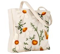 Miss Adola Aesthetic Embroidery Tote Bag for Women - Reusable Canvas Cute Shoulder Bag for Shopping, Grocery, Work, Book, Daisy, One Size