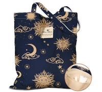 Miss Adola Aesthetic Tote Bag for Women - Reusable Totes with Pocket & Magnetic Buckle Cute Design Lady Cotton Cloth Shoulder Bag for Shopping Grocery Daily Work, Sun Moon Sign