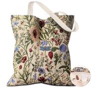 Miss Adola Canvas Tote Bag for Women - Aesthetic Embroidery Bag with Pocket Reusable ToteBag for Work Shopping Grocery Book, Floral
