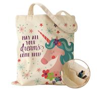 Miss Adola Canvas Tote Bag with Pocket - Aesthetic Cute Canvas Bag for Women Shoulder Totes for Shopping, Work, Gym, Unicorn, One Size, Unicorn