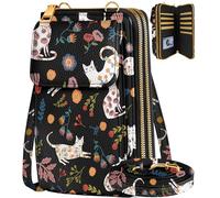 Miss Adola Cell Phone Purse for Women - Cute Leather Small Crossbody Bags for Girls Ladies Purse Wallet with Adjustable Strap Zipper and Card Slots for iPhone, Flower Cats