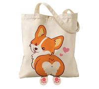 Miss Adola Corgi Graphic Cute Canvas Tote Bag for Women - Magnetic Closure & Inner Pocket, Adorable Little Feet, 16"x15" Funny Cartoon Design Cotton Tote Bags for Girls