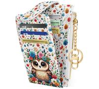 Miss Adola Cute Card Wallet Women - Small Wallets with Keychain Flower Owl RFID Credit Cardholder Aesthetic Fashion Design Coin Purse for Female Ladies Teen Girls