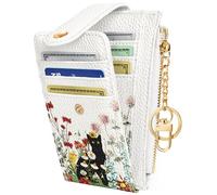 Miss Adola Cute Card Wallet Women - Small Wallets with Keychain RFID Credit Cardholder Aesthetic Fashion Design Coin Purse for Female Ladies Teen Girls, Folwer Cat