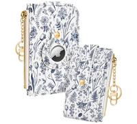 Miss Adola Cute Card Wallet Women with AirTag Holder - Aesthetic Small Wallets RFID Credit Cardholder with Keychain, Line Flower, Line Flower