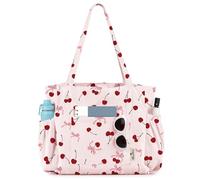 Miss Adola Cute Corduroy Tote Bag for Women - Large Capacity Shoulder Canvas Bags with Zipper Multi-Pocket for Shopping, Work, Cherry Bow, One Size