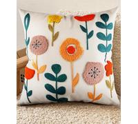 Miss Adola Embroidered Cushion Covers 45 x 45 - Spring Sofa Cushion Cover with Zipper for Couch Bedroom Aesthetic Soft Cotton Decorative Throw Pillow Cases, Plants