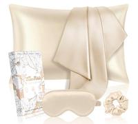 Miss Adola Mulberry 1Pack Silk Pillow Case for Hair and Skin 19 Momme Standard 75 x 50cm Pillowcase with Eye Mask & Scrunchie Soft Silk Pillowcase Sleeping Gift for Women, Gold