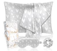 Miss Adola Mulberry 1Pack Silk Pillow Case for Hair and Skin 19 Momme Standard 75 x 50cm Pillowcase with Eye Mask & Scrunchie Soft Silk Pillowcase Sleeping Gift for Women, Grey Heart