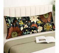 Miss Adola Silk Body Pillow Cover with Zipper - 20x54 Inch Silk Long Pillow Case for Women Ladies Adults Soft Bed Decorative Cute Boho Large Body Pillowcase Sham for Hair and Skin, Black Retro Floral