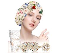 Miss Adola Silk Bonnet for Sleeping Women - Mulberry Hair Bonnet for Curly Hair 19 Momme Sleep Cap with Scrunchie & Eye Mask Night Cap with Elastic Stay On Head, Flower