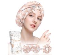 Miss Adola Silk Bonnet for Sleeping Women - Mulberry Hair Bonnet for Curly Hair 19 Momme Sleep Cap with Scrunchie & Eye Mask Night Cap with Elastic Stay On Head, Butterfly