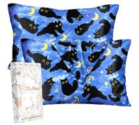 Miss Adola Silk Pillowcase 2 Pack - Cute Pillow Cases 20" x 26" Standard Size Set of 2 for Hair and Skin Smooth Soft Breathable with Hidden Zipper Cooling Pillow Covers for Sleeping, Blue Moon Cat