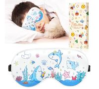 Miss Adola Sleep Mask for Kids - Cute Cartoon Silk Eye Mask for Sleeping with Adjustable Strap Soft Smooth Light Silk Kids Eye Cover for Boys Girls Teens, Shark Party