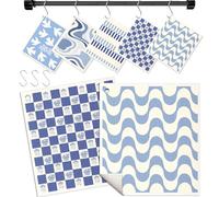 Miss Adola Swedish Dishcloths for Kitchen with Hooks - Reusable Dish Cloths for Washing Dishes Fast Drying Cute Fun 5 Pack Swedish Dish Towels Washable Cleaning Sponge, Blue Geometrical