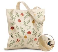 Miss Adola Tote Bag - with Magnetic Buckle and Zipper Inner Pocket for Women Lady Cloth Cotton Tote Bag Aesthetic Mushroom Leaf for Travel, Gym, Work, Travel, Shopping