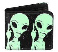 Miss Adola Wallet for Boys Mens Leather RFID Wallet with Zip Pocket, Bi-fold Wallet Cute Kawaii Cartoon Cool Credit Card Holder Minimalist Slim Coin Purse for Teens Girls Kids, Two Alien