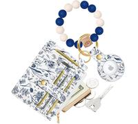 Miss Adola Wallet Keychain Wristlet for Women with AirTag Holder - Genuine Leather Cute Credit Card Holder Wallets RFID Cardholder, Blue Flower, Blue Flower