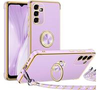 Miss Arts for Samsung A15 5G Case with Ring Holder stand, Electroplated Luxury Phone Case with Lanyard Women Girls, Soft TPU Protective Shockproof Cover for Samsung Galaxy A15 5G -Purple