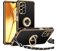Miss Arts for Samsung A15 5G Case with Ring Holder stand, Electroplated Luxury Phone Case with Lanyard Women Girls, Soft TPU Protective Shockproof Cover for Samsung Galaxy A15 5G -Black