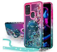 Miss Arts for Samsung A21S Case, [Silverback] Moving Liquid Holographic Glitter Case With Kickstand, Girls Women Bling Diamond Ring Slim Protective Cover for Samsung Galaxy A21S -Green